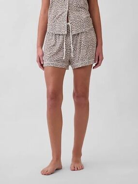 GAP Beige Leopard-Print Drawstring Pajama Shorts